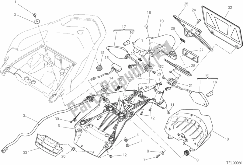Toutes les pièces pour le 27a - Support De Plaque D'immatriculation - Feu Arrière du Ducati Multistrada 1200 S Pikes Peak 2016